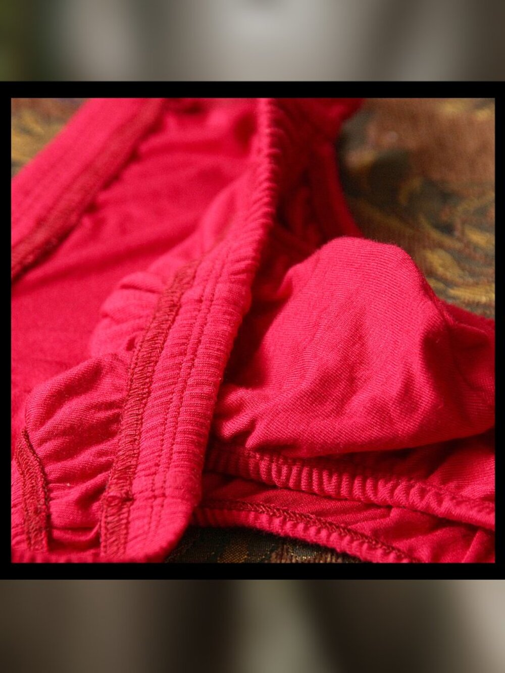 Mens Red/Bur 1/4Back, Wide Side Thong Cotton Handmade - Picture 5 of 5